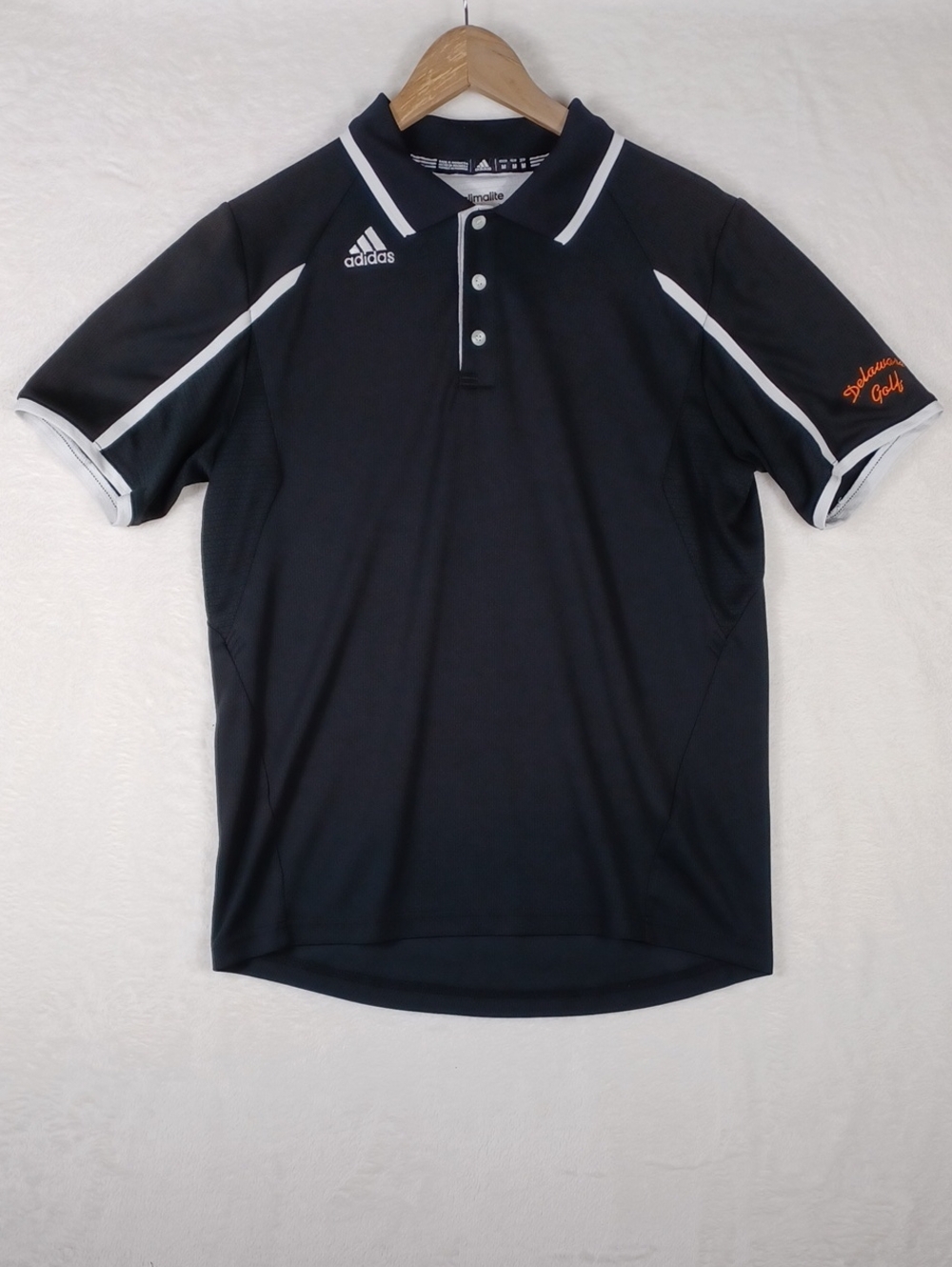 Adidas Climalite Young Men's Black School Golf Polo with White Trim Size Medium
